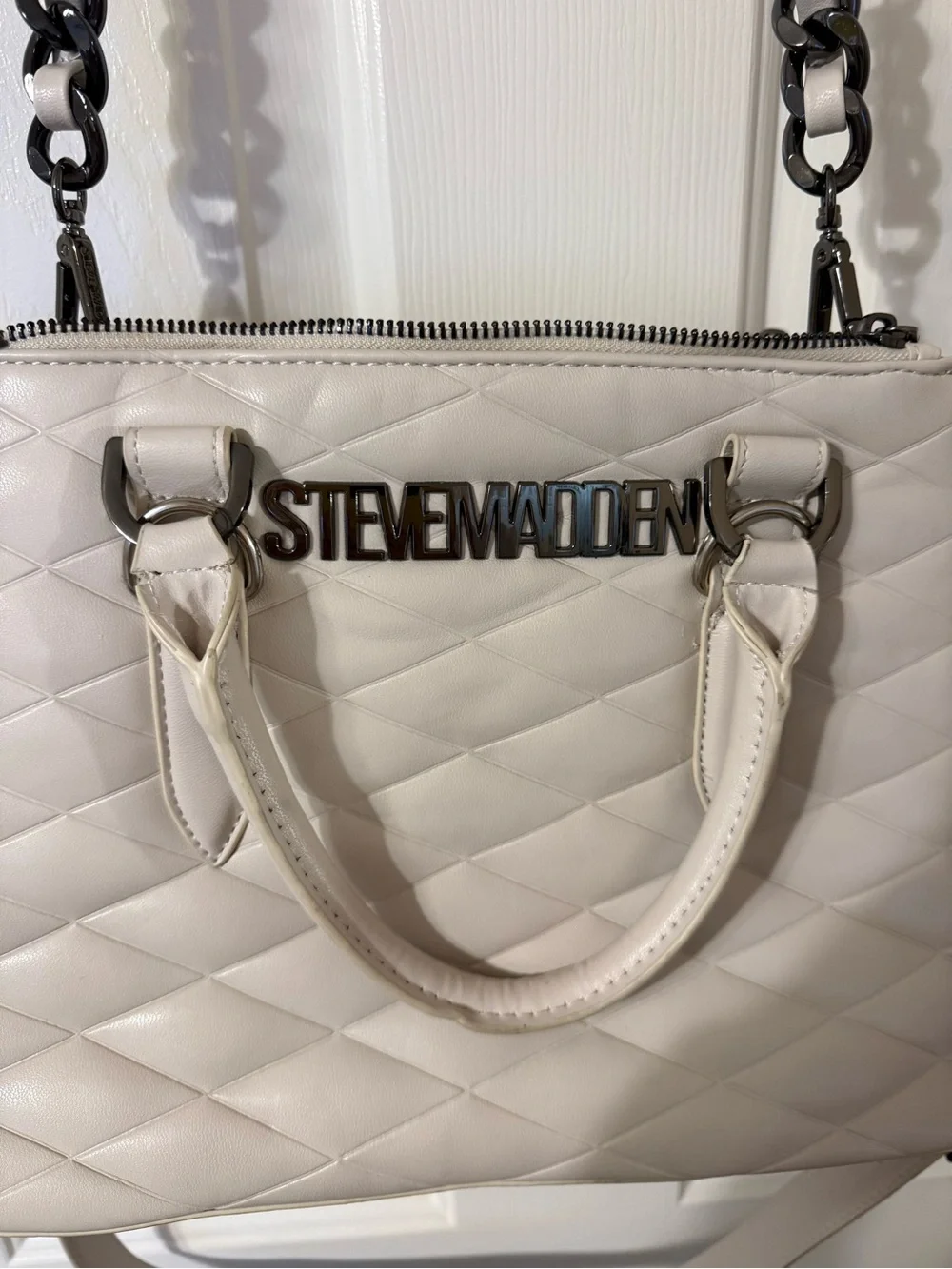 Steve Madden Cream Quilted Satchel with Chain Strap